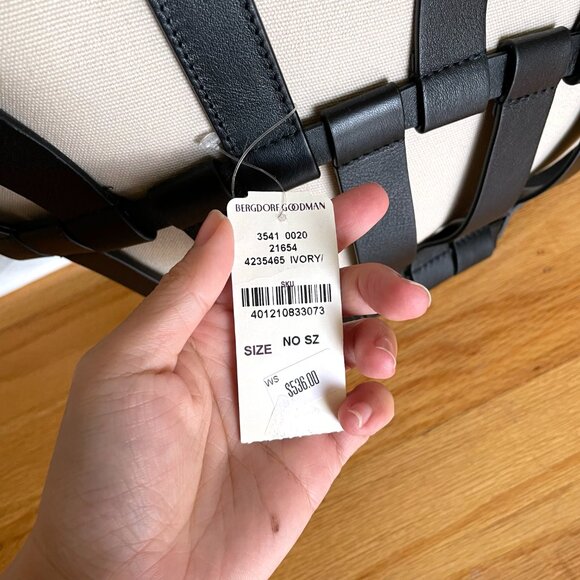 NEW WITH TAGS Hereu Encant Caged Leather and Canvas Tote Bag Black Ivory - Picture 5 of 9